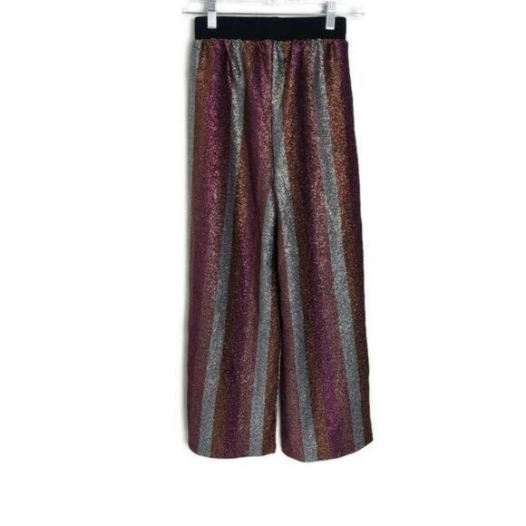 ASOS DESIGN Shimmering Multicolor Metallic Striped Wide-Leg Pants Women Size 2‎ - Picture 5 of 8
